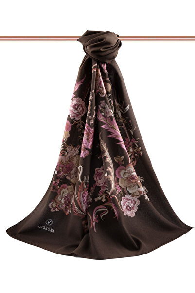 Vissona Luxurious Medina Silk - Floral Pattern, Brown, 75X195, Non-Icing Shawl Moss Crepe Sewing Type