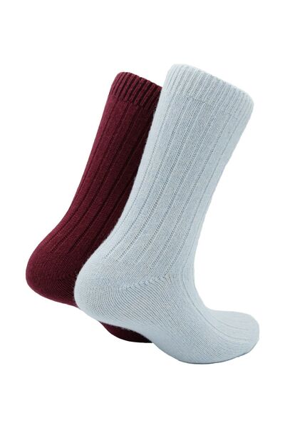 Bambuleyyo Çorap Kadın Yün Ve Kaşmir Çorap Bordo Ve Açık Mavi - 2'li Paket