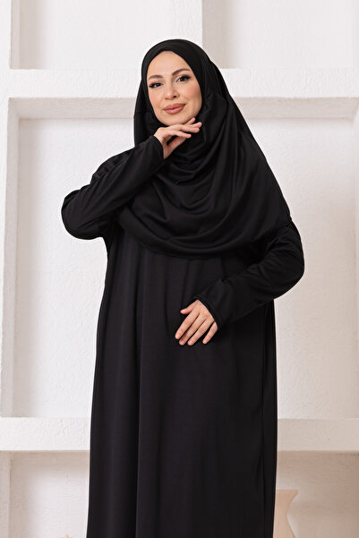 lumuteks - Tek Parça Başörtülü Namazelbisesi Siyah