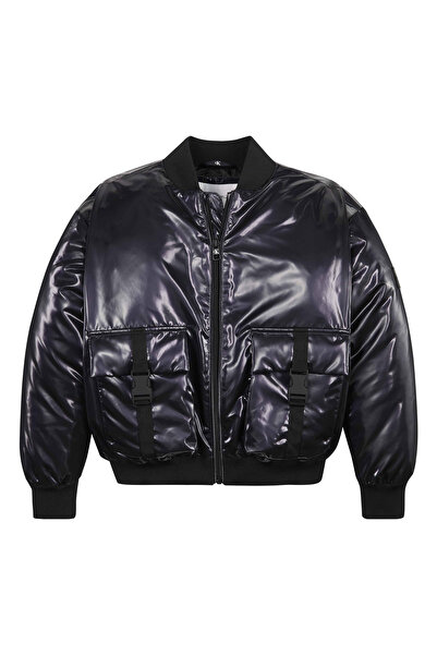 Calvin Klein Siyah Erkek Çocuk Bisiklet Yaka Uzun Kollu Düz Mont IB0IB019040H8