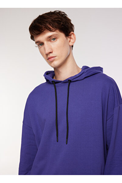 Black On Black Kapüşon Yaka Baskılı Mavi - Mor Erkek Sweatshırt B3WM-SWT88