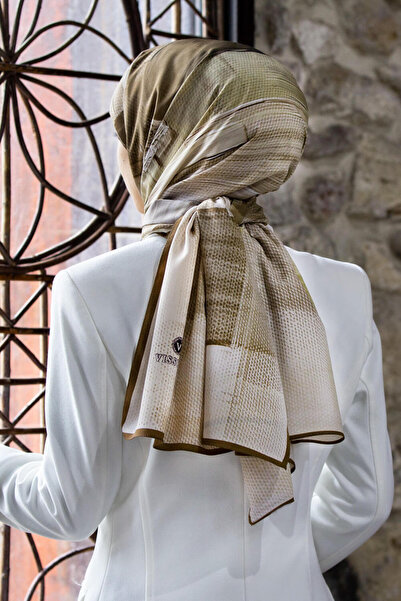 Vissona LÜKS MEDİNE İPEĞİ FIRÇA DESENLİ HARDAL RENKLİ 75X195 KIRIŞMAZ ŞAL MOSS KREP DİKİŞ TİPİ İTALYAN DİKİŞ