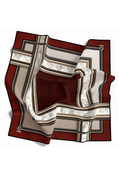 VİOLLA Twill Geometrik Desenli Bordo Renkli 90x90 Eşarp (İpek İçermez) Kenar ...