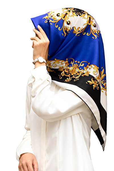 VİOLLA Eșarfă Saks Blue Baroc cu dungi din twill 90x90 - fără mătase