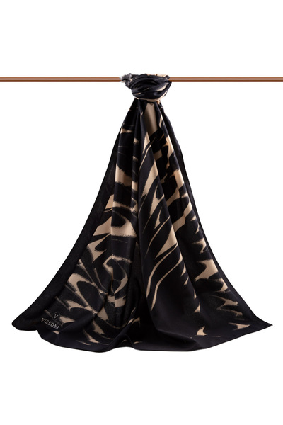 Vissona Luxurious Medina Silk Geometric Patterned Beige Colored 75X195 Non-Crimp Shalm Moss Crepe Stitch Type Italian Vertical