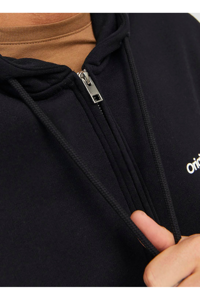 Jack & Jones Kapüşon Yaka Siyah Erkek Sweatshırt 12241691_JORVESTERBRO SWEAT ZIP HOO