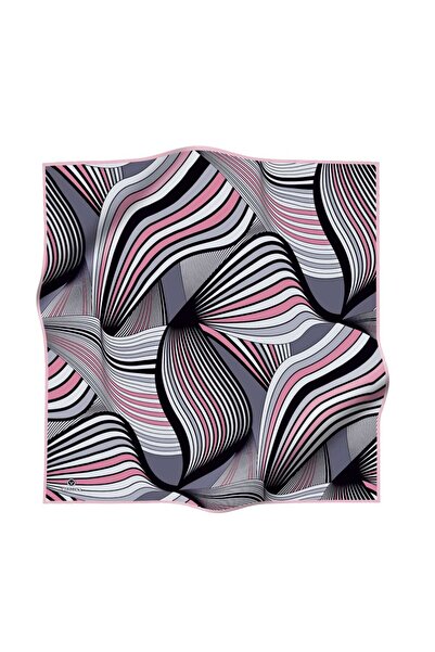 Vissona %100 Twill İpek Okyanus Dalgası Desenli Pudra - Gri Renkli 90x90 Eşarp Kenar Dikiş Şekli El Dikişli