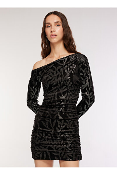 Fabrika Tek Omuz Yaka Troklu Siyah Mini Kadın Elbise F3WL-ELB15