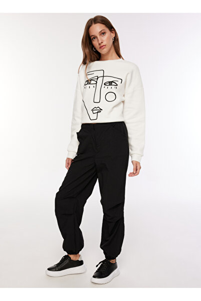 Fabrika Lastikli Bel Bol Kesim Siyah Kadın Pantolon F3WL-PNT13