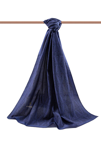 Vissona Luxurious Medina Silk - Baroque Pattern, Navy Color, Non-Crease Shawl Moss Crepe Sewing Type - Italian Stitched