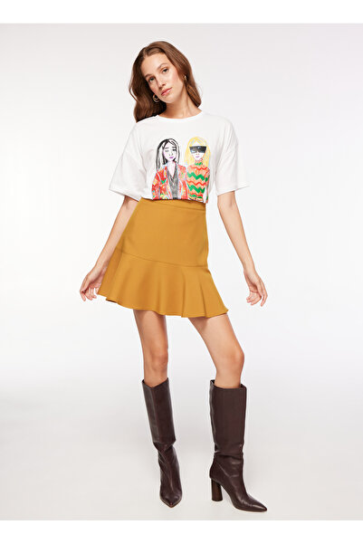 Fabrika Normal Bel Hardal Kadın Düz Mini Etek F3WL-ETK15