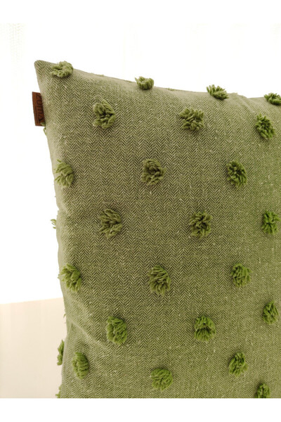 zümal tekstil tasarım Tufting Linen Polka Dot Decorative Throw Pillow Case (Color Green)