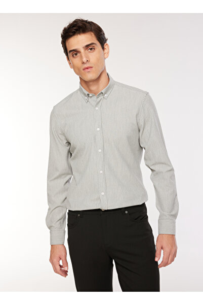 Fabrika Basic Düğmeli Yaka Çizgili Gri Erkek Gömlek MONISA