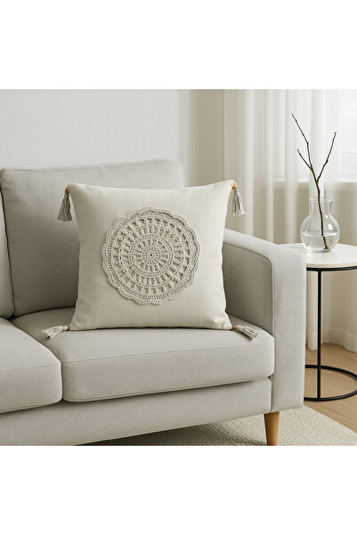 zümal tekstil tasarım Makrome Örgü Keten Dekoratif Kırlent - Yastık Kılıfı Te...