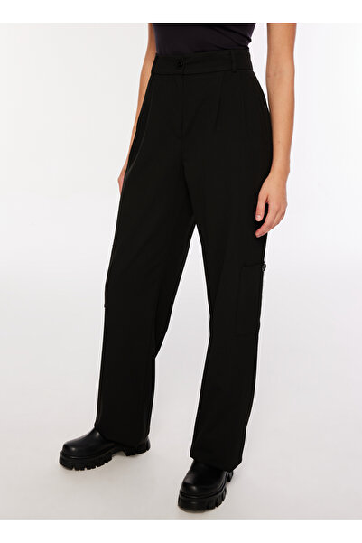 Fabrika Yüksek Bel Bol Kesim Siyah Kadın Pantolon F3WL-PNT4