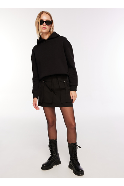 Fabrika Lastikli Bel Siyah Kadın Mini Etek F3WL-ETK10