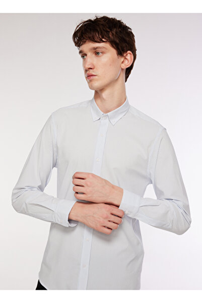 Fabrika Basic Düğmeli Yaka Çizgili Açık Mavi Erkek Gömlek FONASIS