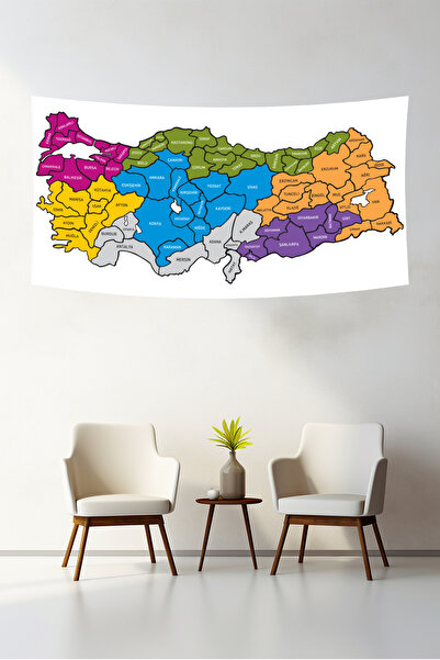 vodler Husă de perete cu hartă colorată a regiunilor și provinciilor Turciei