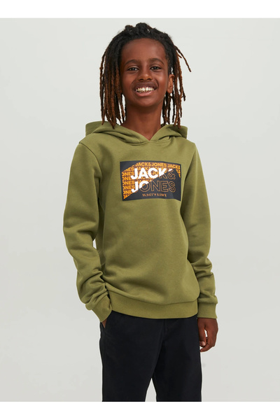 Jack & Jones Yeşil Erkek Çocuk Kapüşonlu Uzun Kollu Baskılı Sweatshirt JCOLOG...