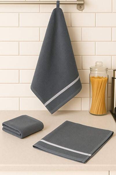 Benetton Home 3 Pieces Bath Towel Hand Face Body Gray 100% Cotton 50X90 cm Hand Towel