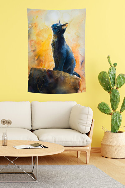 vodler خلفية جدارية بألوان مائية بنمط قطة سوداء فنية