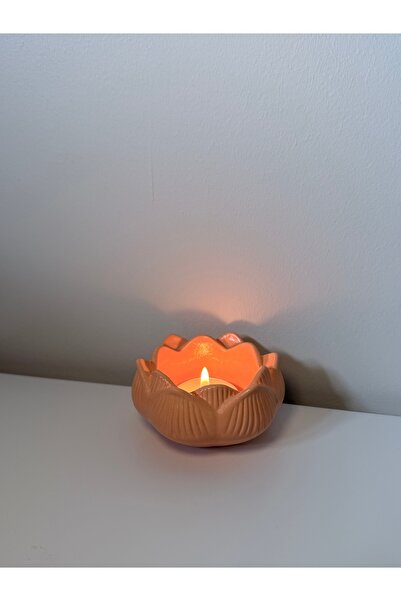 N&E Studio El Yapımı Lotus Turuncu Mum Tabağı | Tealight Mumluk | Kına Hediye...