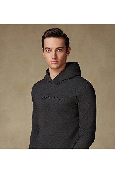 Abbate Hoodie Örme Kumaş Pamuklu Comfort Fit Antrasit Bisiklet Yaka Erkek Nakışlı Hoodie