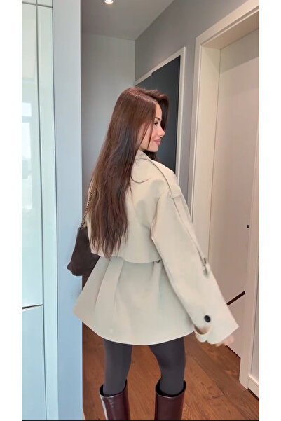 Sara Deluxe Rüzgarlık Detaylı Gabardin Kumaş - Kuşaklı Trençkot