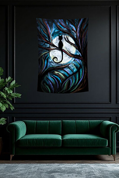 vodler Ay Işığında Kedi Duvar Örtüsü