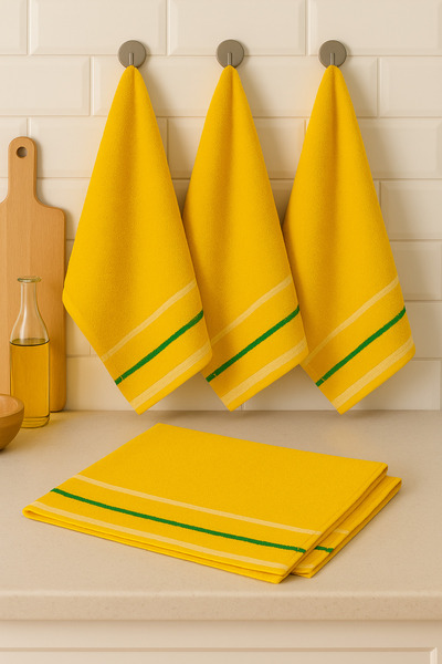 Benetton Home 3 Pieces Bath Towel Hand Face Body Yellow 100% Cotton 50X90 cm Hand Towel