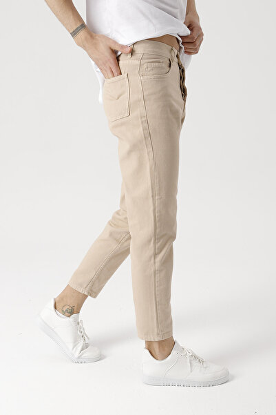 Gambocci Men's Cream Boyfriend Comfortable Fit Trousers