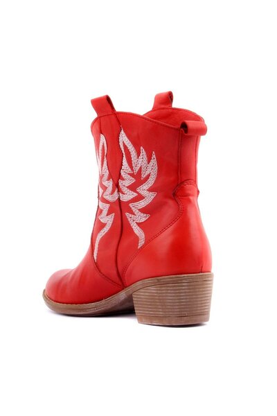 SailLakers - Kırmızı Deri Nakışlı Kadın Bot 105-3388-VENUS
