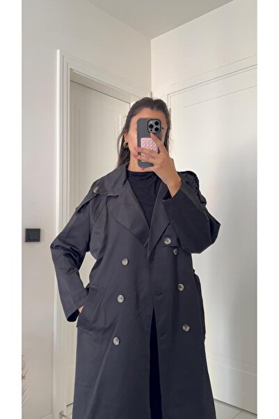 Solie Önü Düğmeli Kruvaze Yaka Oversize Trençkot