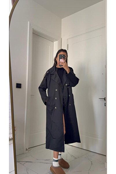 Solie Önü Düğmeli Kruvaze Yaka Oversize Trençkot