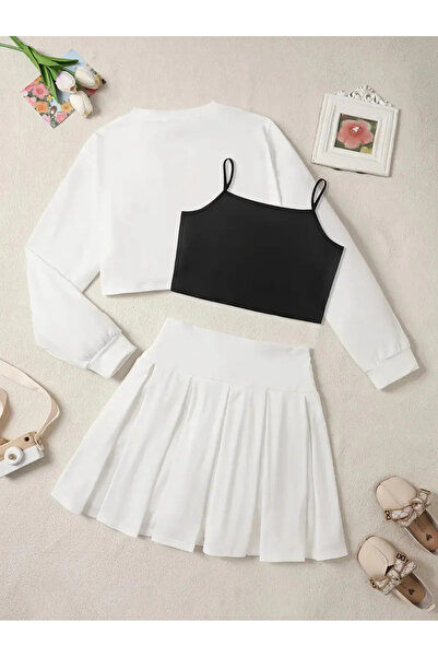 AEMİ Girls' Los Angeles Printed Crop-Pleated Skirt Set of 3