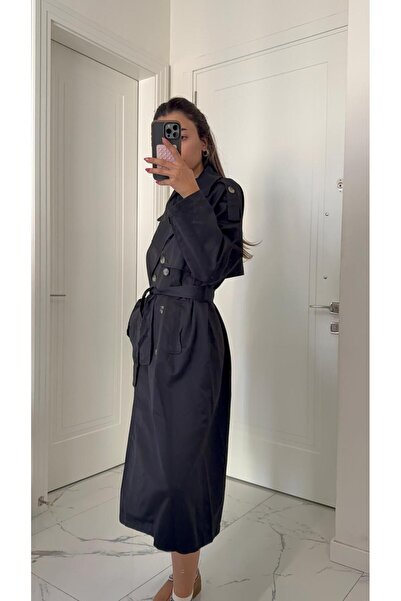 Solie Önü Düğmeli Kruvaze Yaka Oversize Trençkot