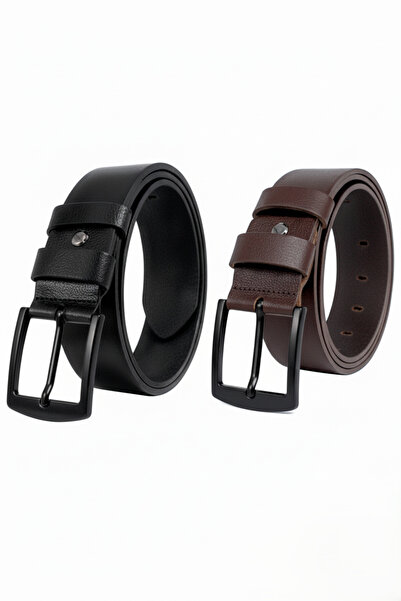 derikem Pachet de 2, negru maro, pentru bărbați, din piele naturală, cu catar...