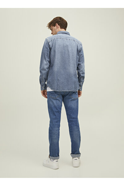 Jack & Jones JJESHERIDAN SHIRT L/S NOOS Mavi Erkek Normal Kareli Denim Gömlek