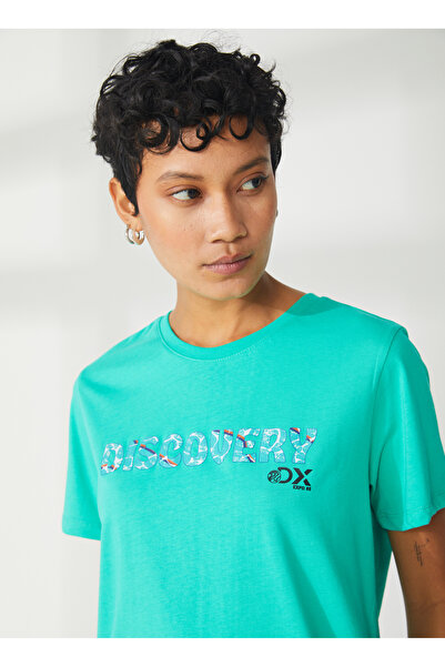 Discovery Expedition Discovery Expedition Bisiklet Yaka Baskılı Mint Kadın T-...