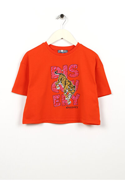 Discovery Expedition Turuncu Kız Çocuk Bisiklet Yaka Kısa Kollu Baskılı T-Shi...