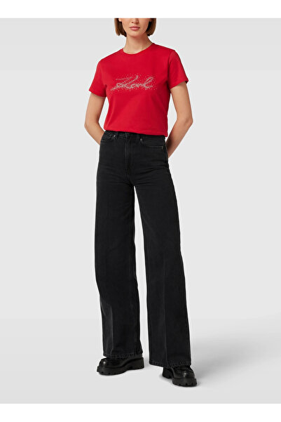 Karl Lagerfeld Bisiklet Yaka Baskılı Kırmızı Kadın T-Shirt 230W1713