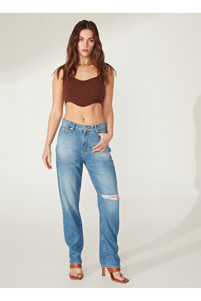 Fabrika Yüksek Bel Straight Paça Straight İndigo Kadın Denim Pantolon SEVAN