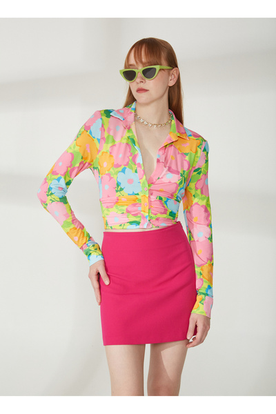 CHIARA FERRAGNI Normal Gömlek Yaka Desenli Çok Renkli Kadın Gömlek 74CBL219