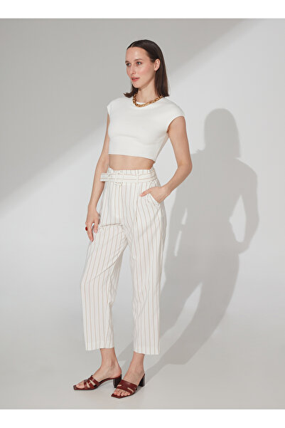 Fabrika Yüksek Bel Havuç Beyaz - Bej Kadın Pantolon MARGERY