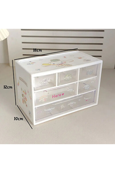 Miniso صناديق تخزين سانريو بيضاء مع ملصقات بثلاث طبقات، منظم شخصيات أنمي كورومي ميلودي بوم بوم بورين ب