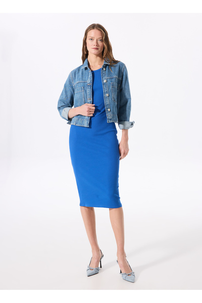 Fabrika Çivit Kadın Bisiklet Yaka Basic Elbise K-BODIN