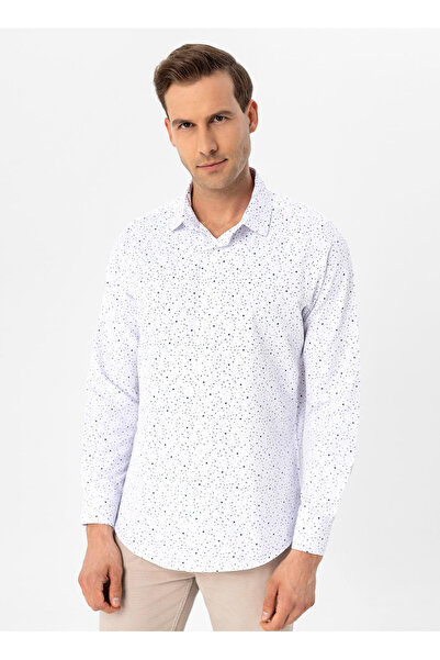 SÜVARİ Slim Fit Klasik Yaka Baskılı Lacivert Erkek Gömlek GM2025500410