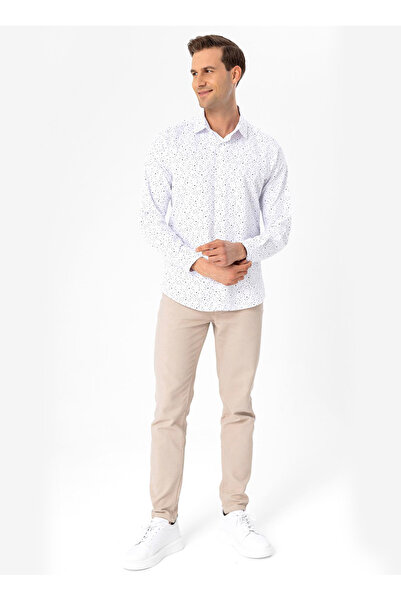 SÜVARİ Slim Fit Klasik Yaka Baskılı Lacivert Erkek Gömlek GM2025500410