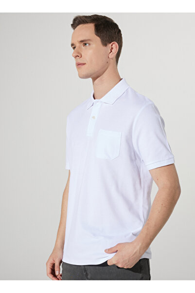 ALTINYILDIZ CLASSICS Tricou alb pentru bărbați cu guler polo 4A9000000002