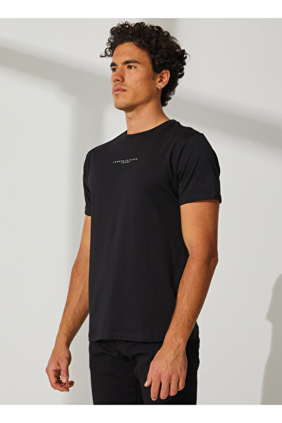 Lee Cooper Ανδρικό μπλουζάκι με λαιμόκοψη μαύρο 232 LCM 242002 MOSS BLACK